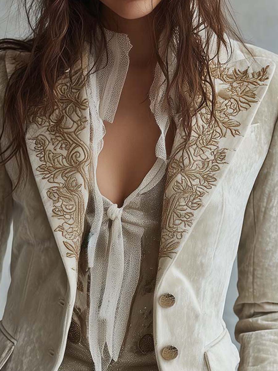 Éléonore | Blazer tailleur ivoire brodé