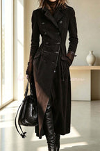 Ophélie | Long trench en suédine à revers, boutons et poches