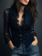 Célestine | Haut blazer noir à manches semi-transparentes