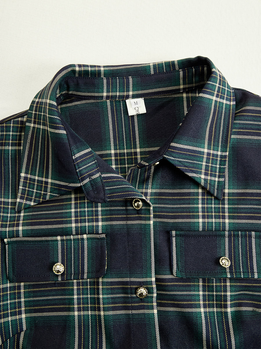 Margaux | Robe longue à revers et carreaux brun rougeâtre, style ethnique rétro