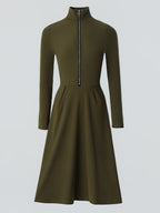 Valdine | Robe mi-longue ajustée à manches longues et zip devant pour femme