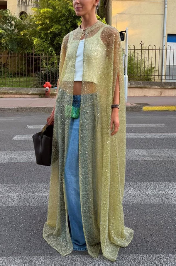 Gabrielle | Cape longue transparente à sequins