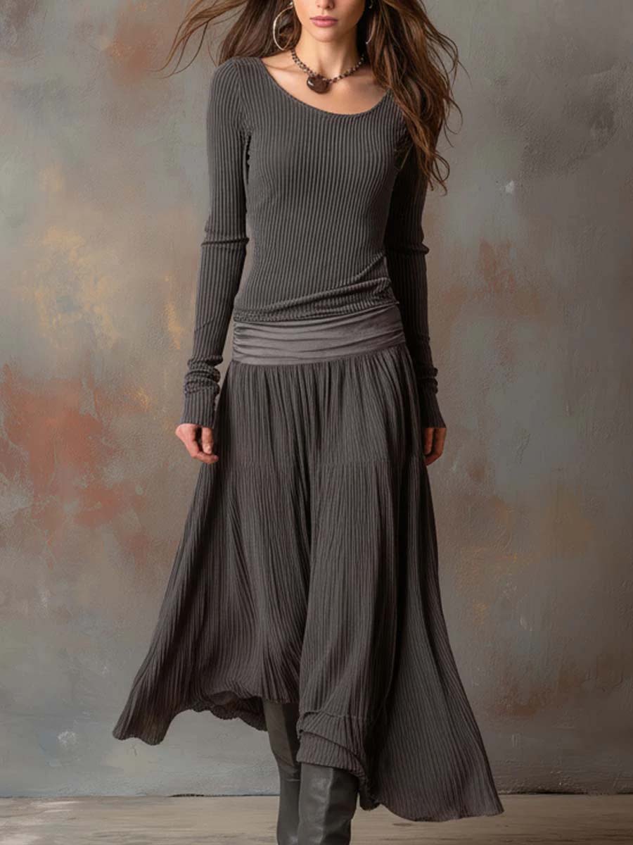 Chloé | Robe longue vintage en maille côtelée gris anthracite