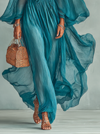 Isaure | Robe mi-longue plissée à manches transparentes et ceinture pour femme