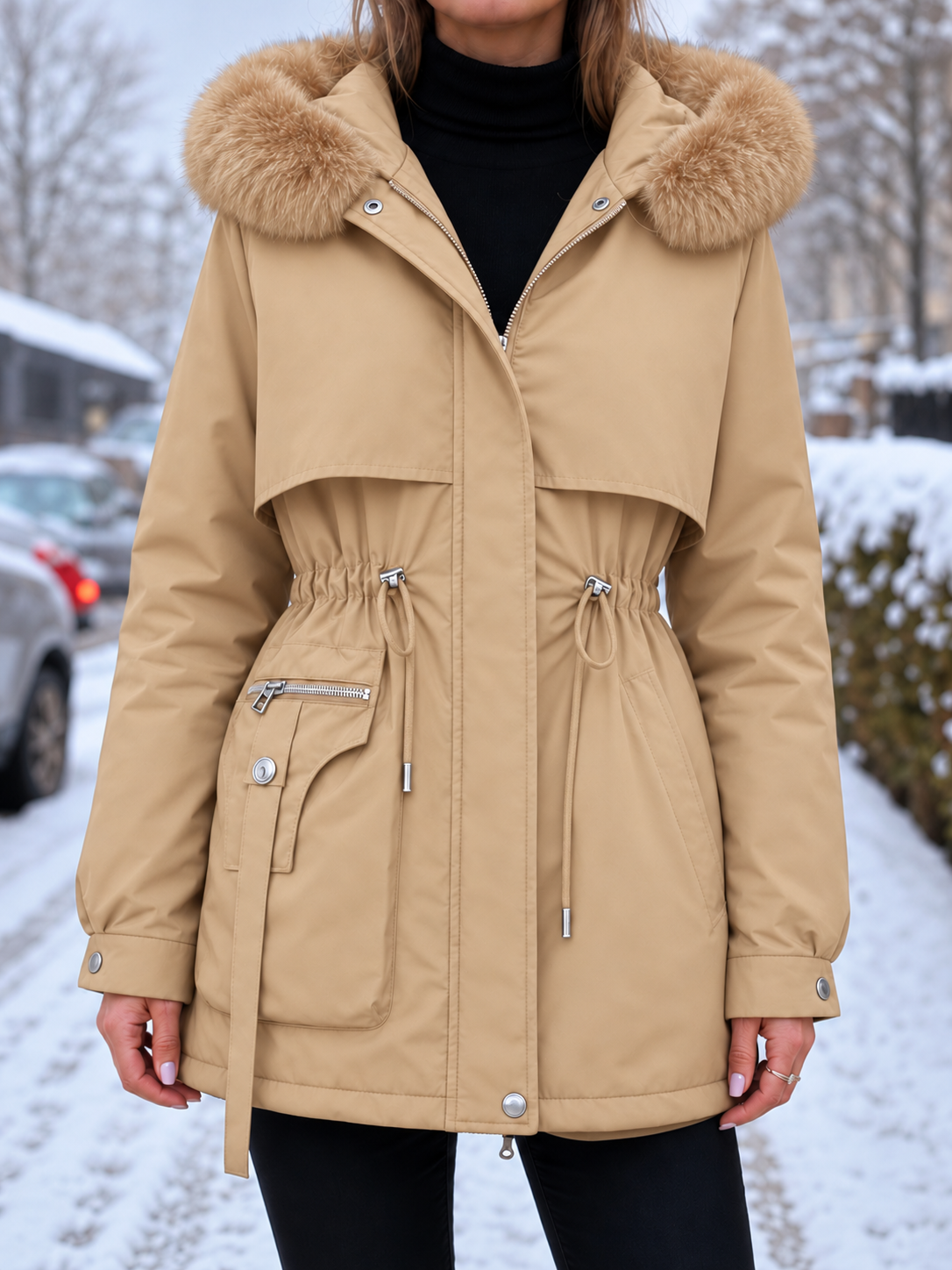 Éloïse | Parka cintrée déperlante pour femme avec doublure sherpa