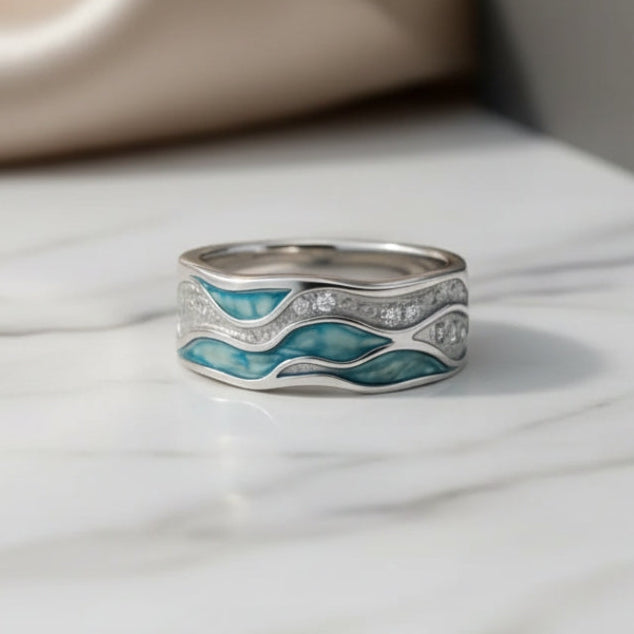Geneviève - Bague vagues turquoise en argent