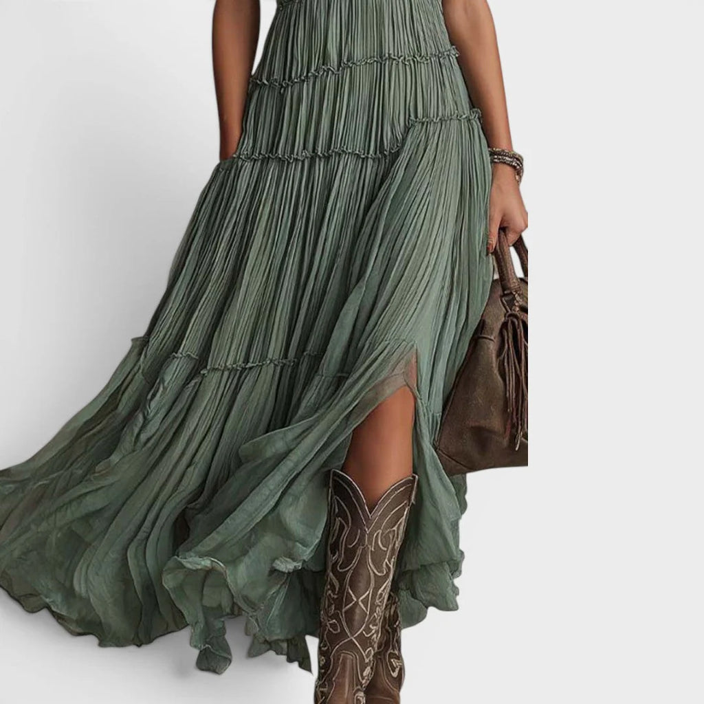 Monique | Robe longue verte bohème et fluide