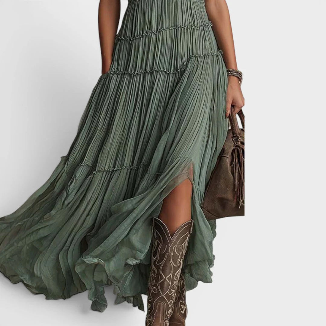 Monique | Robe longue verte bohème et fluide