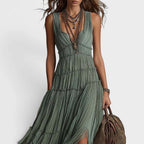 Monique | Robe longue verte bohème et fluide