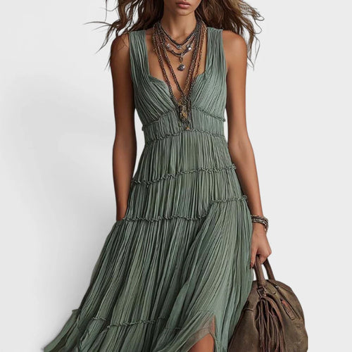 Monique | Robe longue verte bohème et fluide