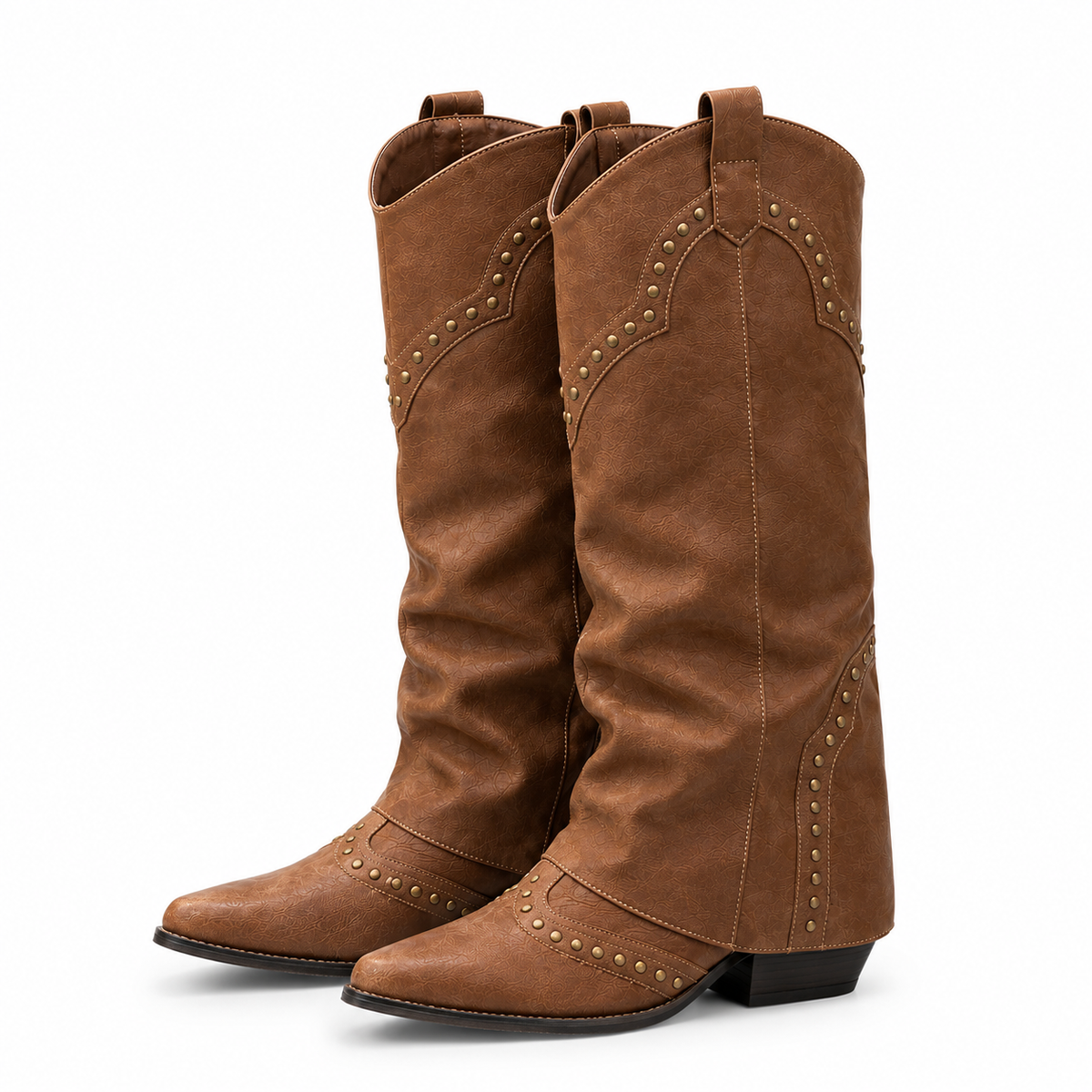 Séverine | Bottes hautes à revers superposé et petits clous