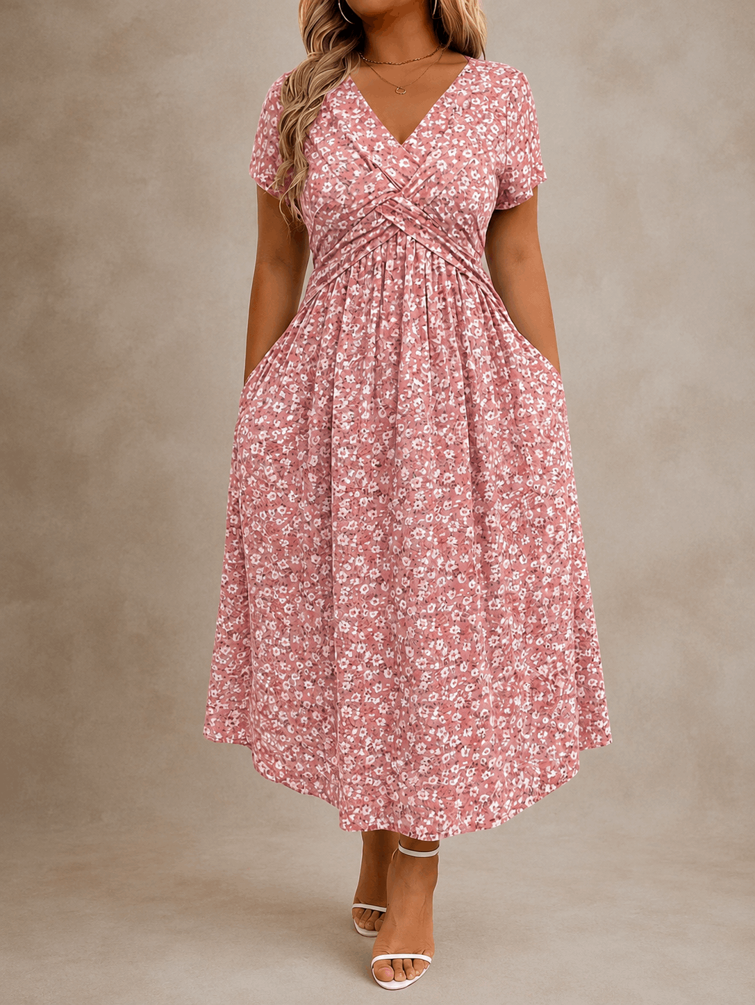 Noemí | Vestido midi floral cruzado de manga corta