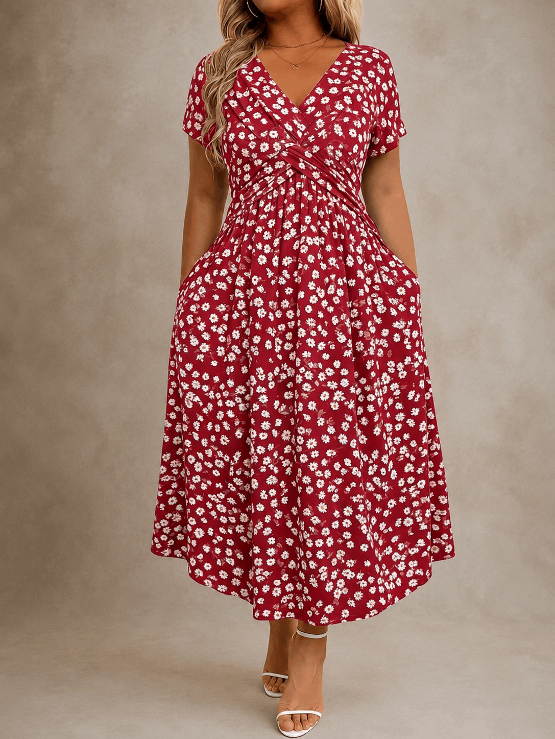 Noemí | Vestido midi floral cruzado de manga corta