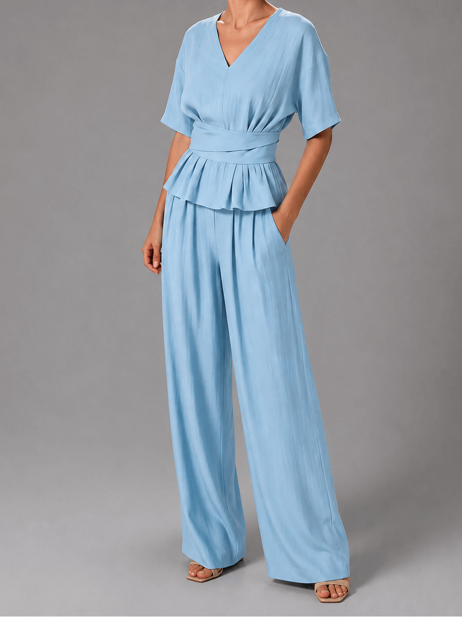 Elsa | Conjunto Escote en V y Volante Peplum