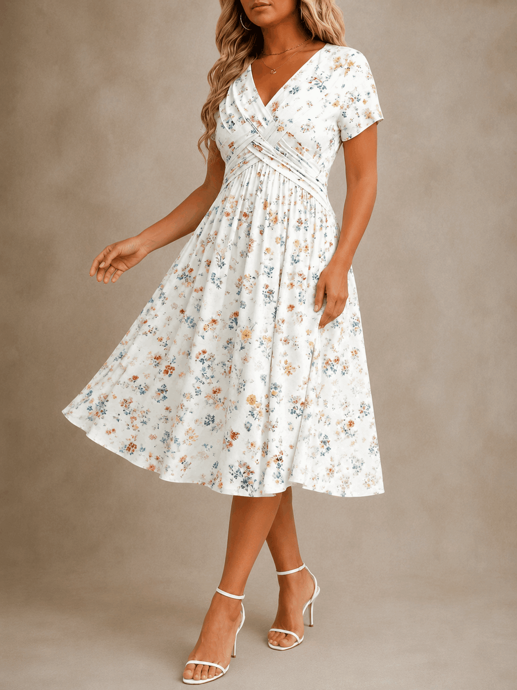 Noemí | Vestido midi floral cruzado de manga corta
