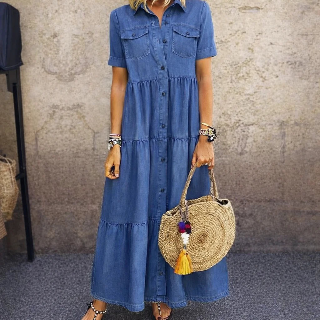 Coralie | Robe classique en jean boutonnée sur le devant