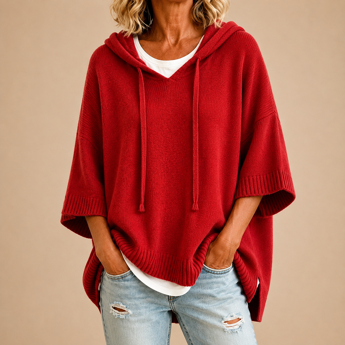 Mireille | Poncho en maille à capuche