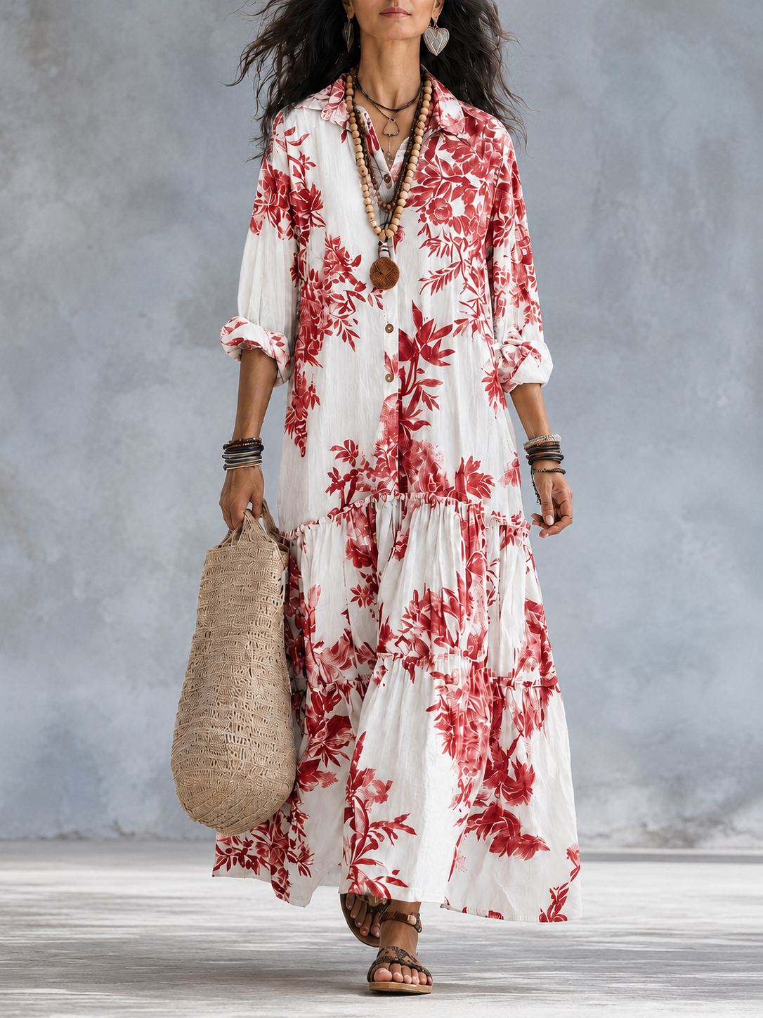 Justine | Robe longue boutonnée à imprimé floral