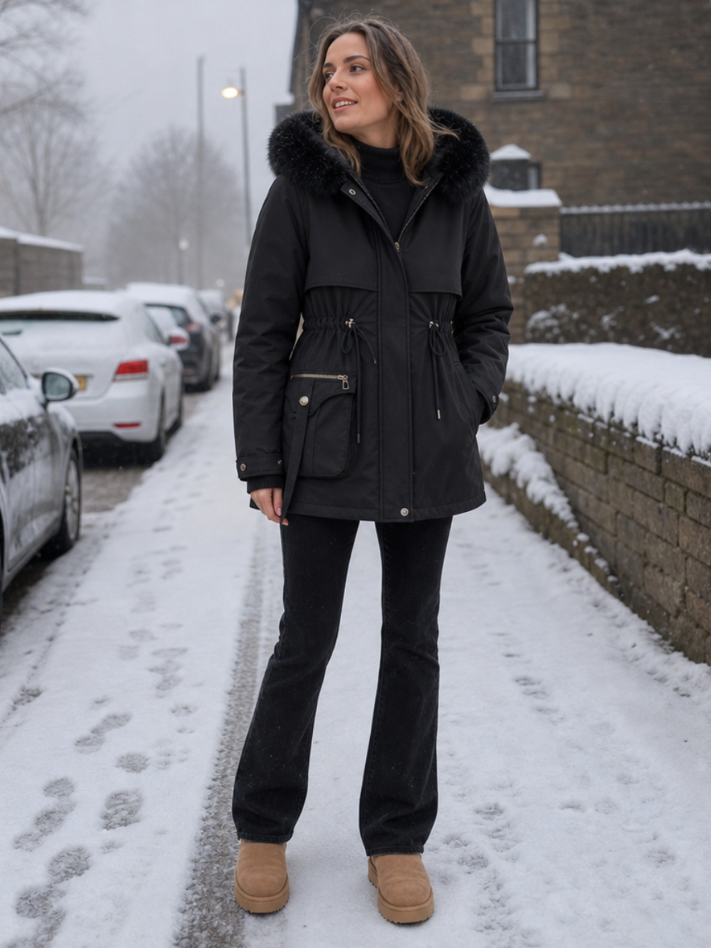 Éloïse | Parka cintrée déperlante pour femme avec doublure sherpa