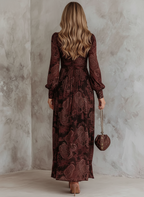 Éloïse | Robe longue à manches longues avec taille zippée et motif cachemire pour femme