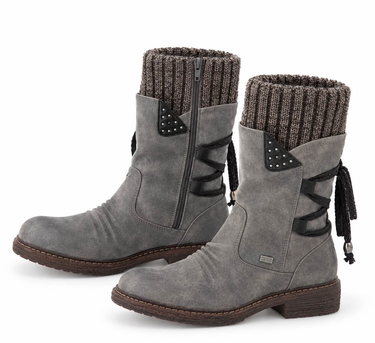 Renée | Bottes mi-mollet à revers en maille et lacets au dos