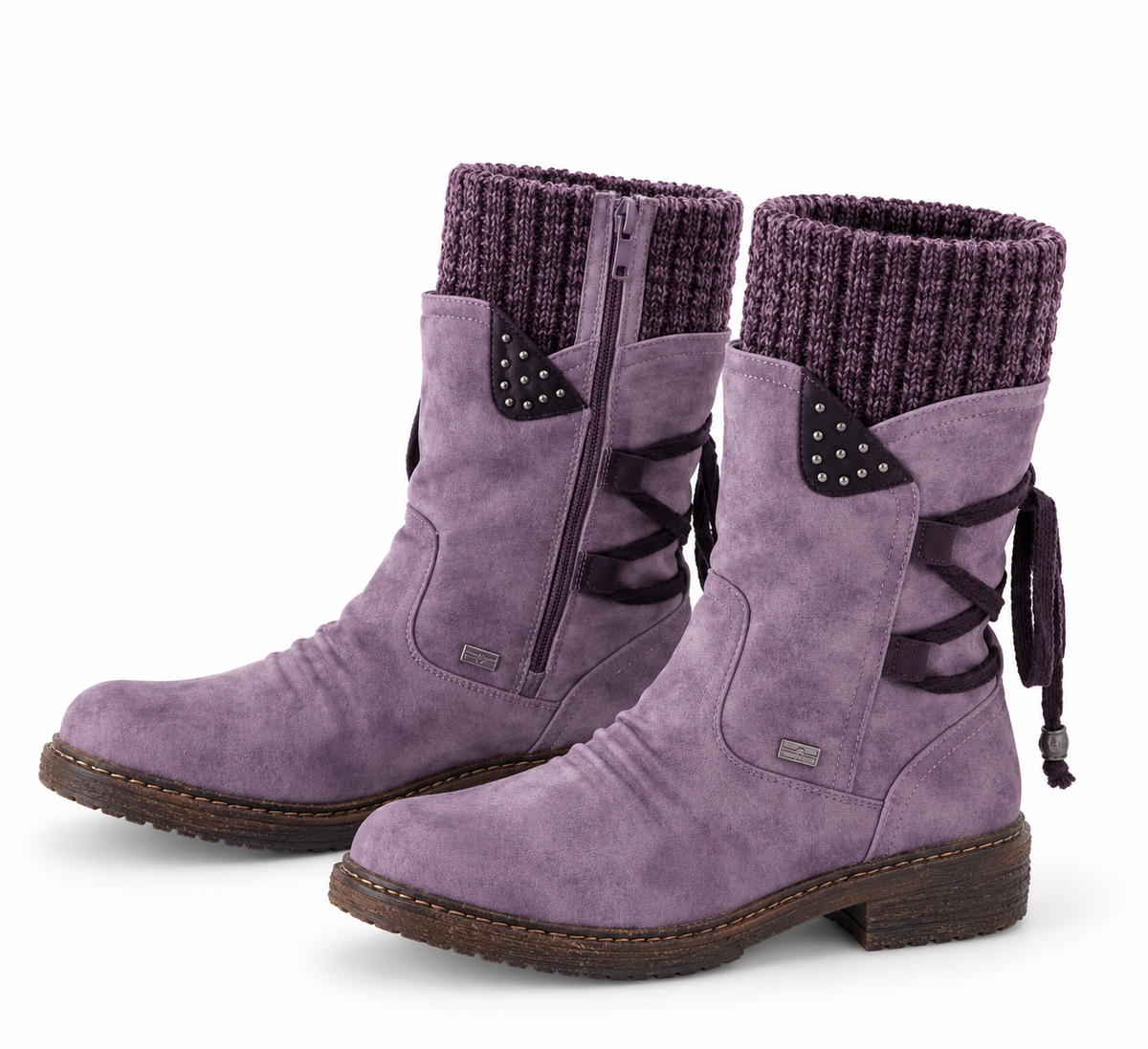 Renée | Bottes mi-mollet à revers en maille et lacets au dos