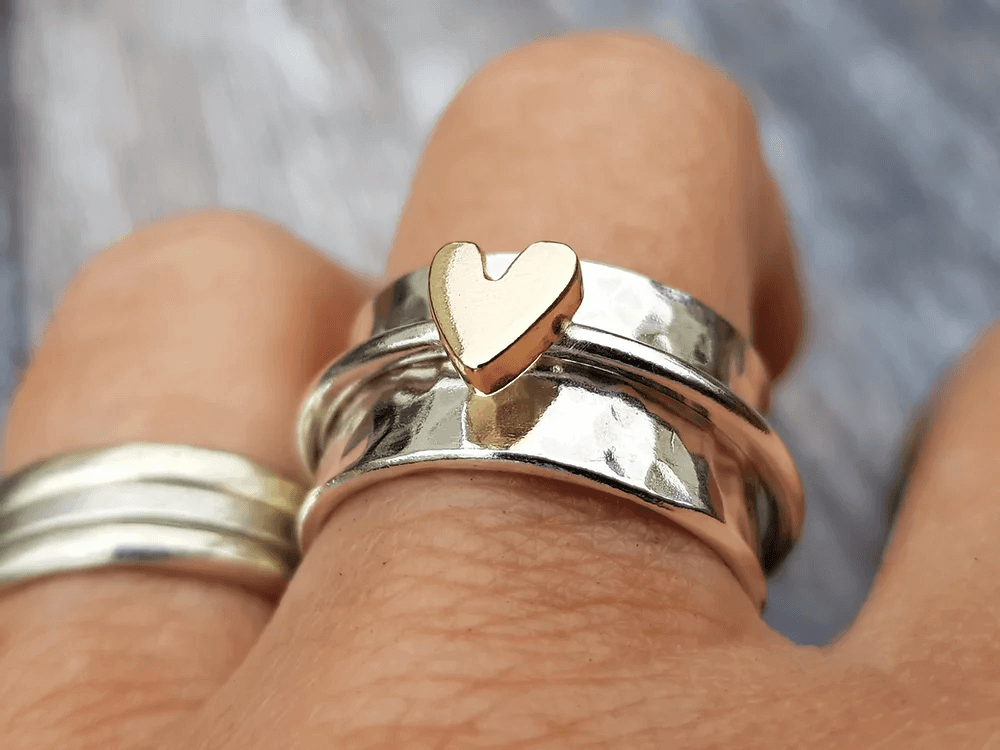 Lisette - Bague en argent avec cœur doré