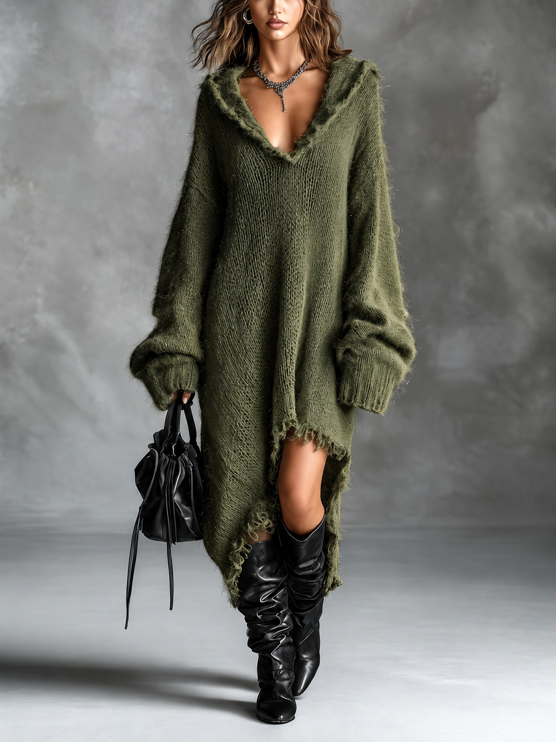 Ludivine | Robe oversize à capuche en maille douce