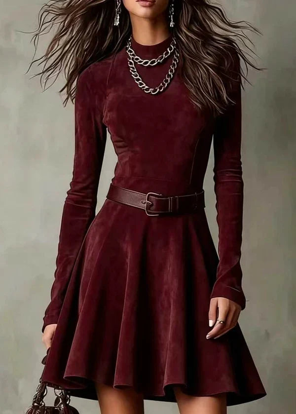 Noémie | Mini-robe vintage effet daim marron foncé