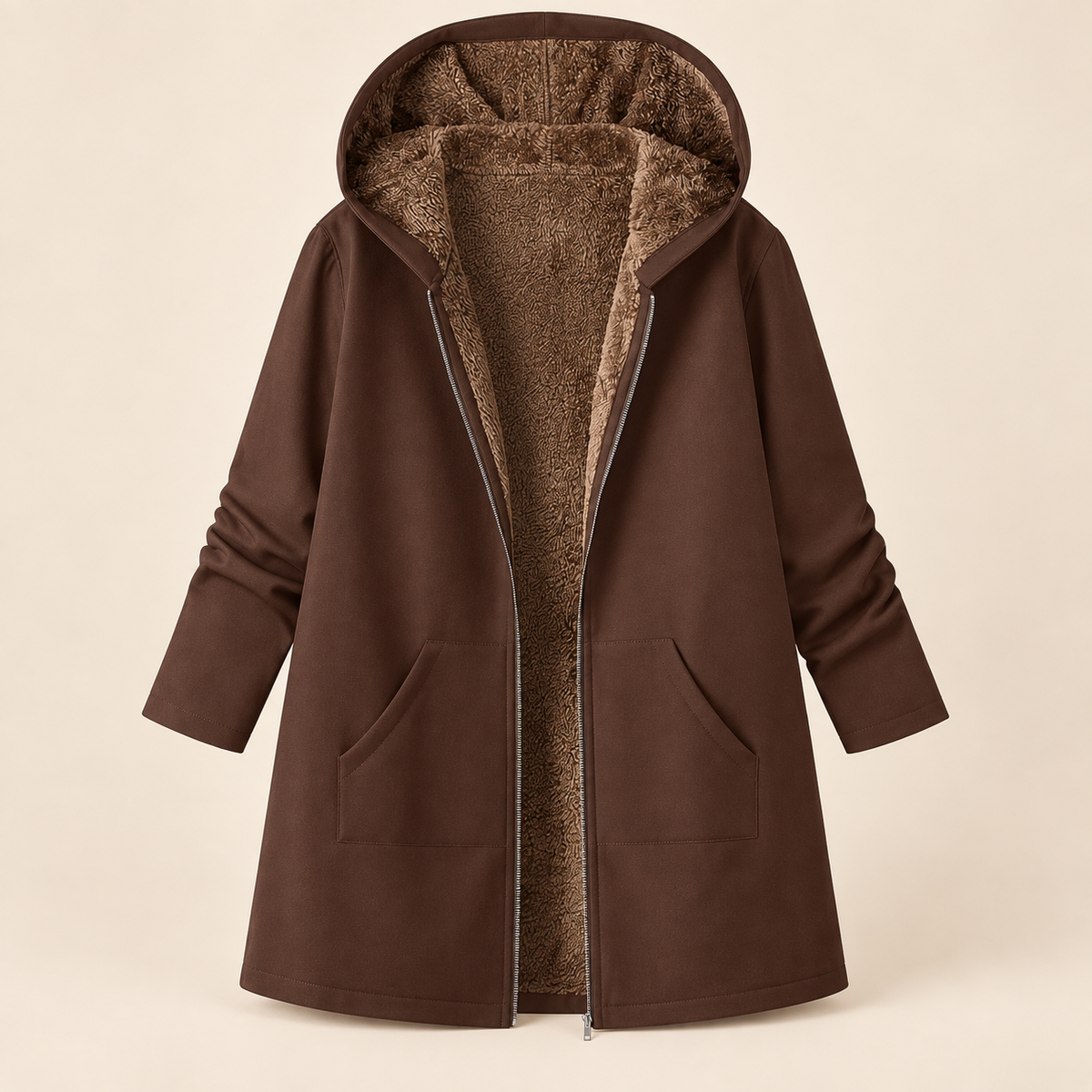 Évelyne | Manteau chaud à capuche, doublure sherpa douce