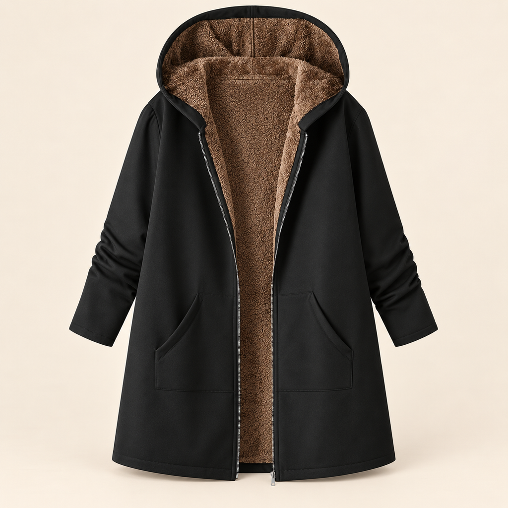 Évelyne | Manteau chaud à capuche, doublure sherpa douce