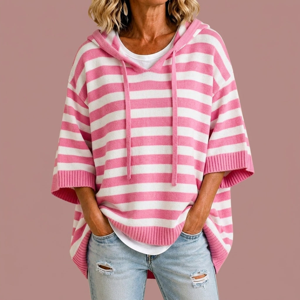 Laurence | Poncho en maille rayé à capuche