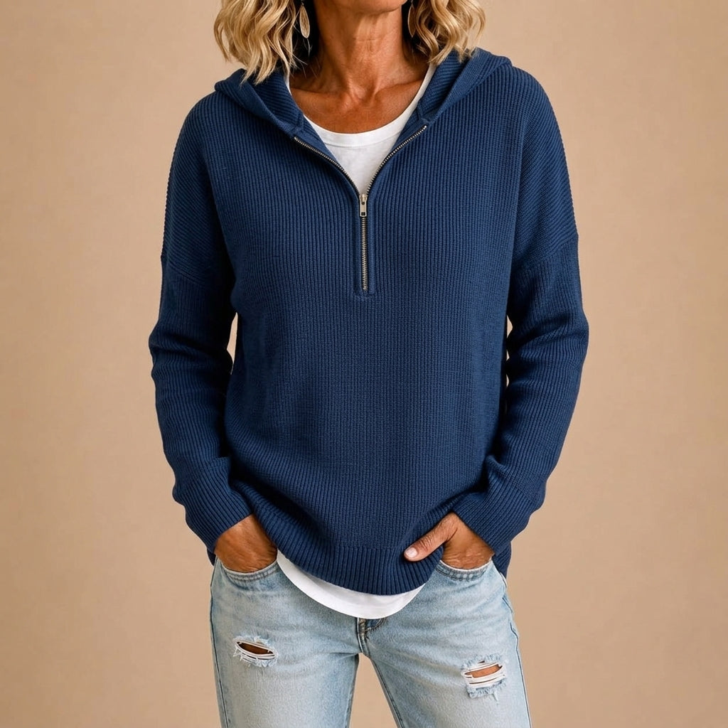 Valérie | Poncho en maille à capuche et zip