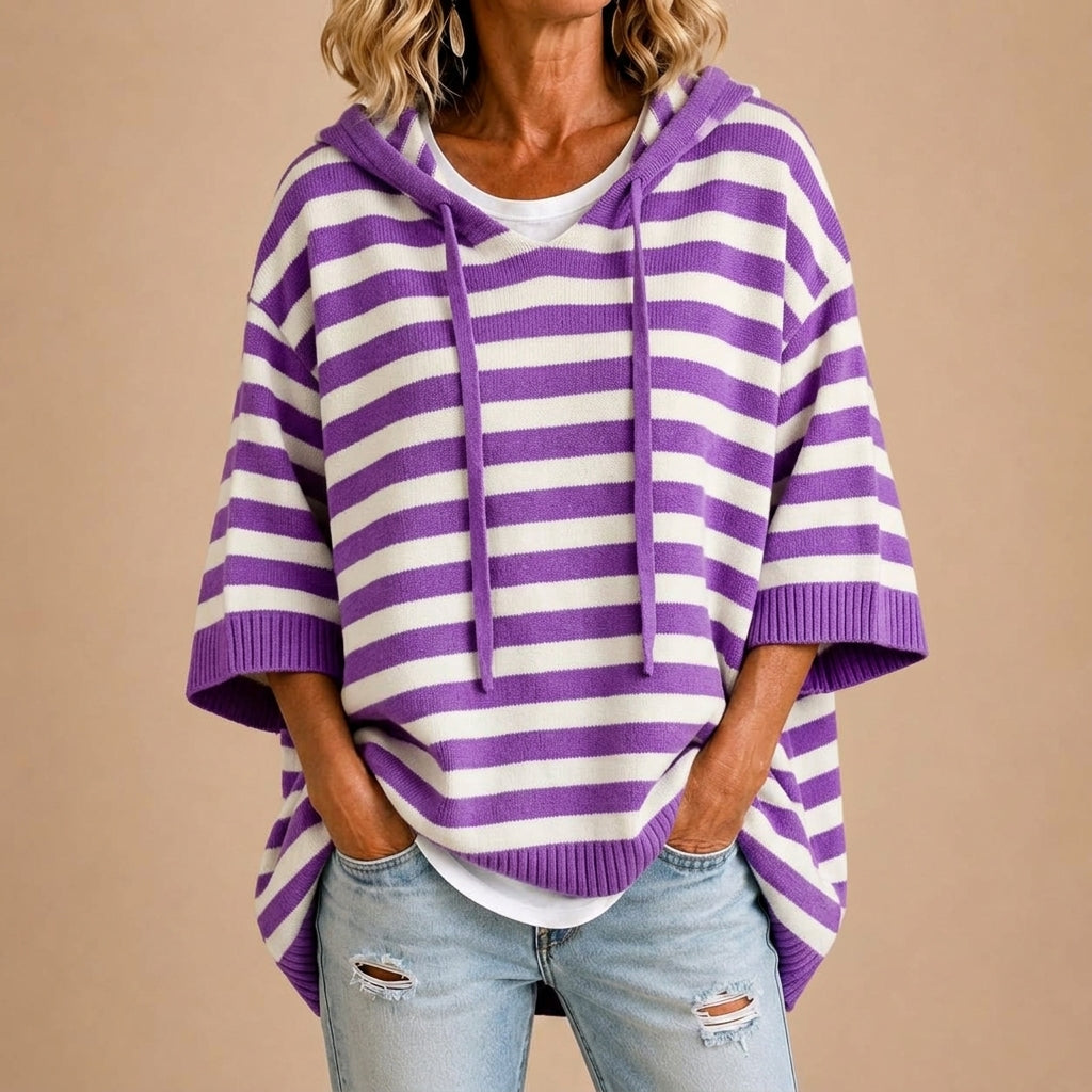 Laurence | Poncho en maille rayé à capuche