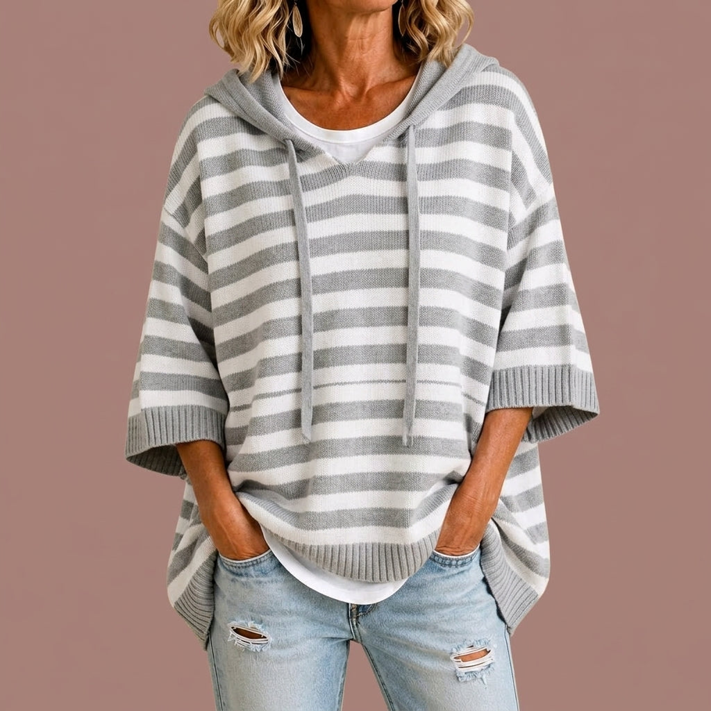 Laurence | Poncho en maille rayé à capuche