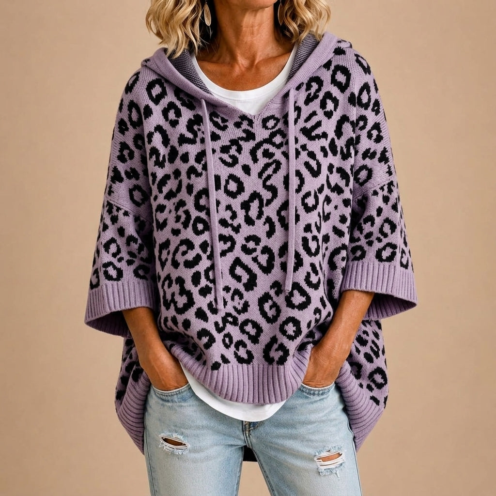 Gabrielle | Poncho en maille imprimé animal à capuche
