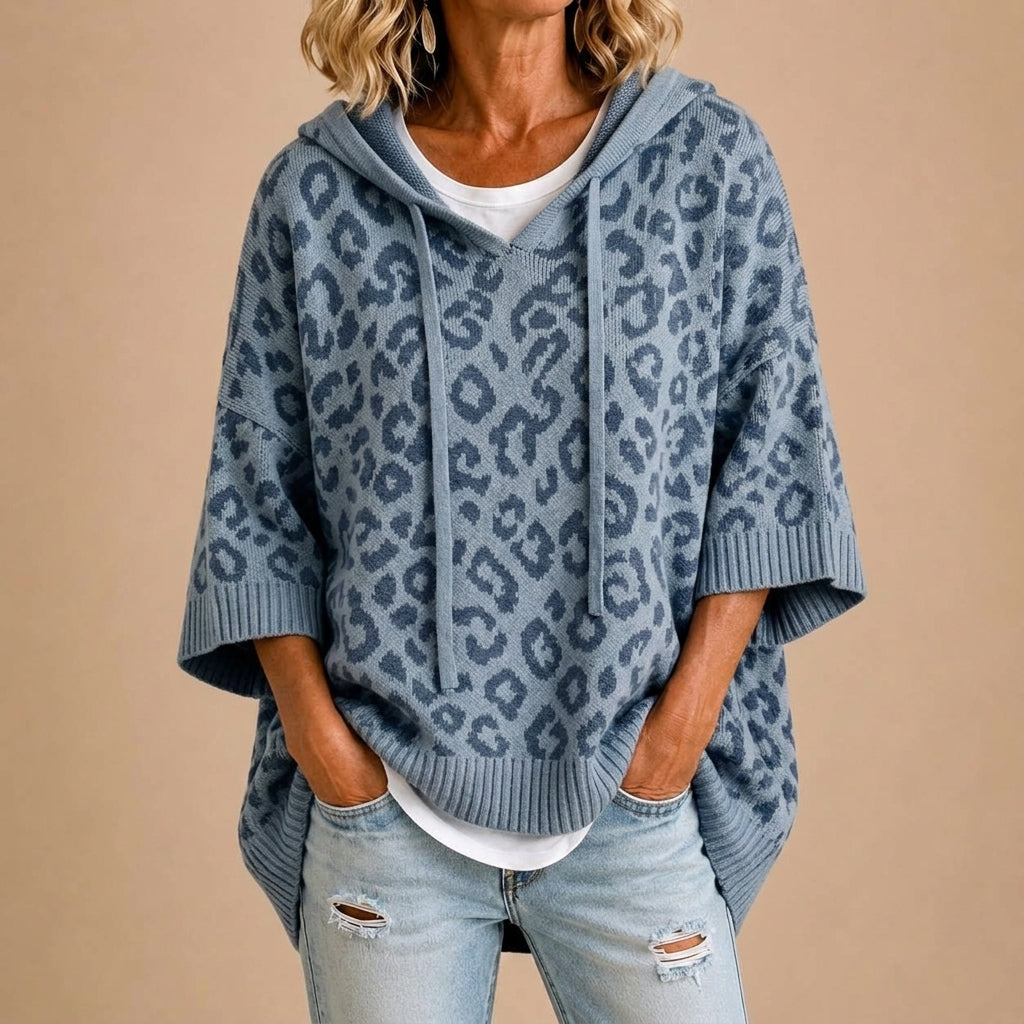 Gabrielle | Poncho en maille imprimé animal à capuche