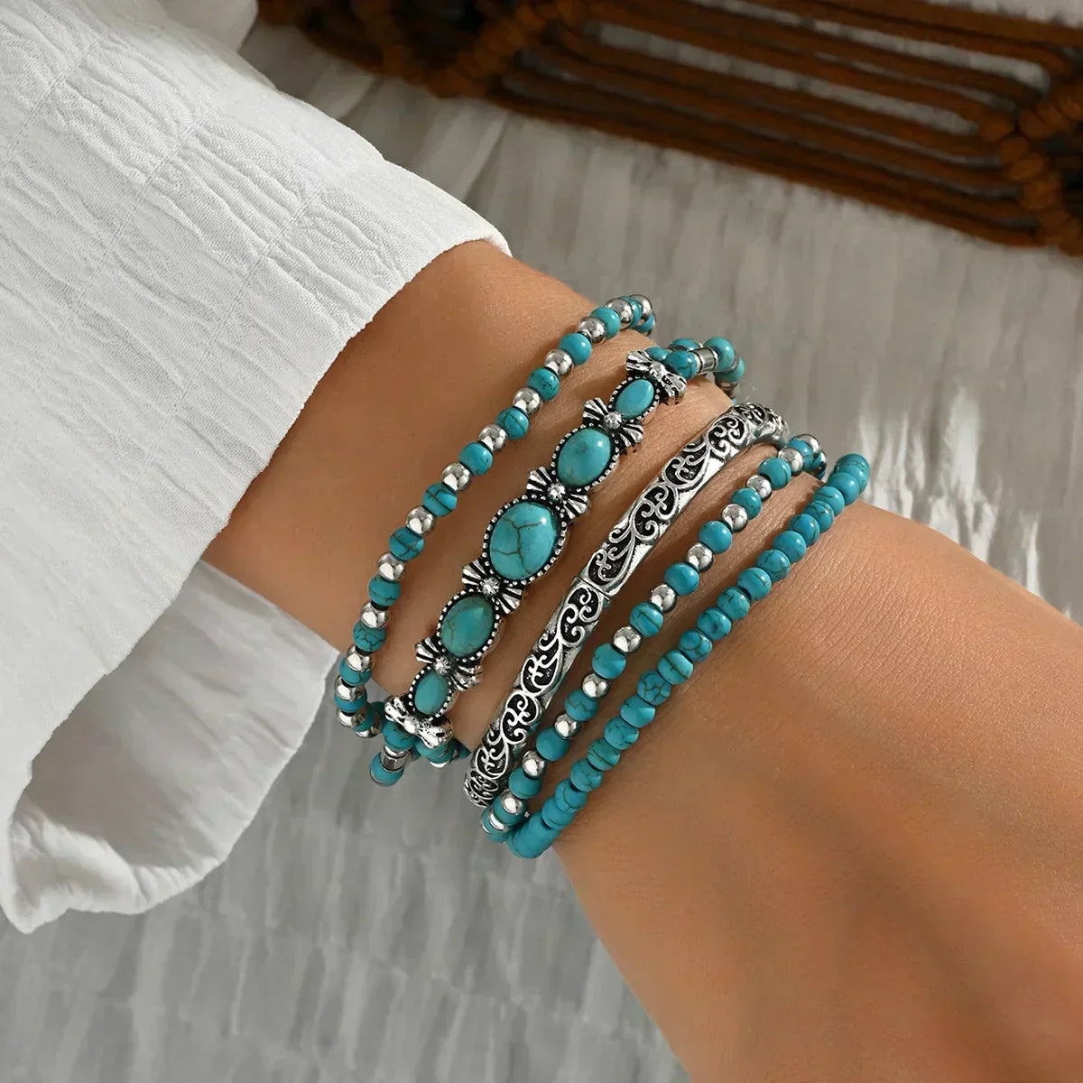 Bérénice - Ensemble de bracelets avec perles turquoise