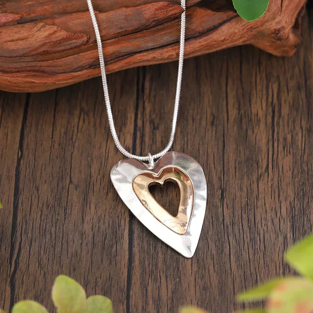 Viviane - Collier vintage cœur en argent et or