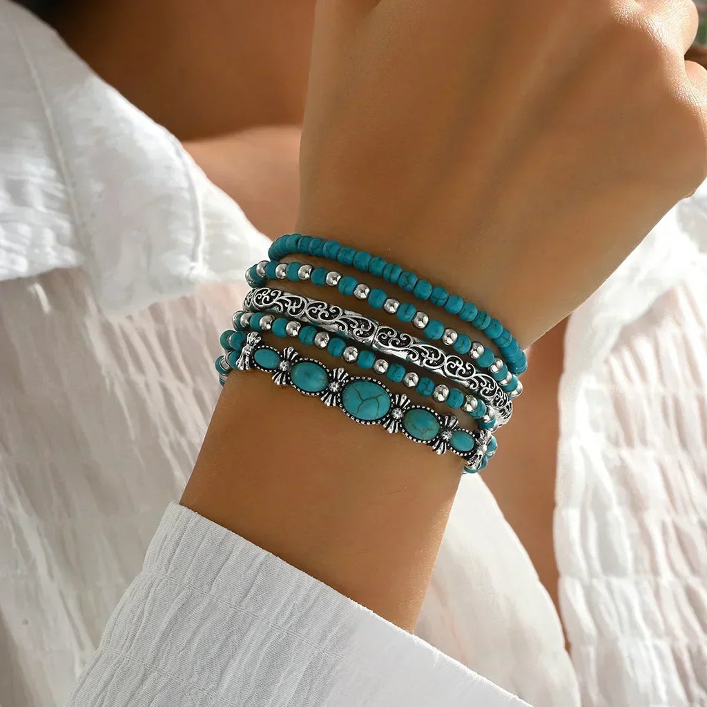 Bérénice - Set de bracelets avec perles turquoise