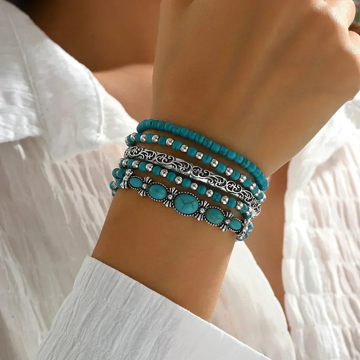 Bérénice - Ensemble de bracelets avec perles turquoise
