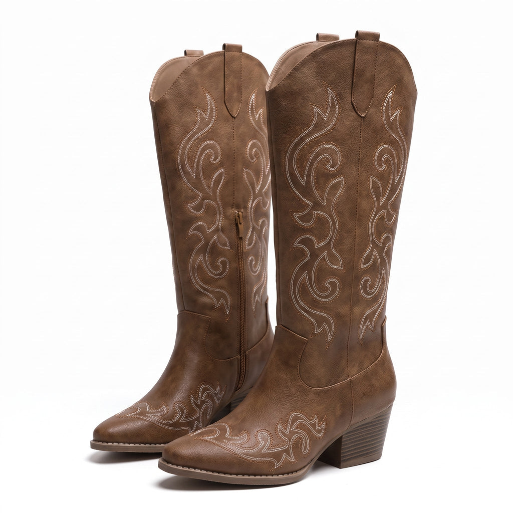 Colette | Bottes hautes à broderie western et bout pointu