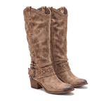 Solène | Bottes western slouchy à sangle harnais perforée et talon sculpté