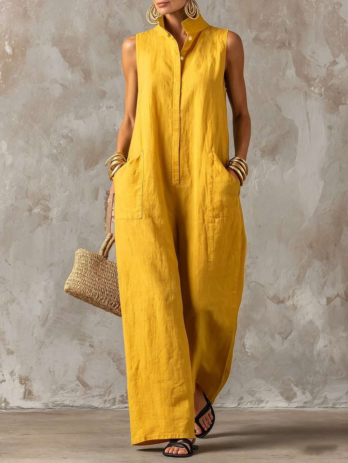 Amparo | Mono jumpsuit con cuello mao y botones