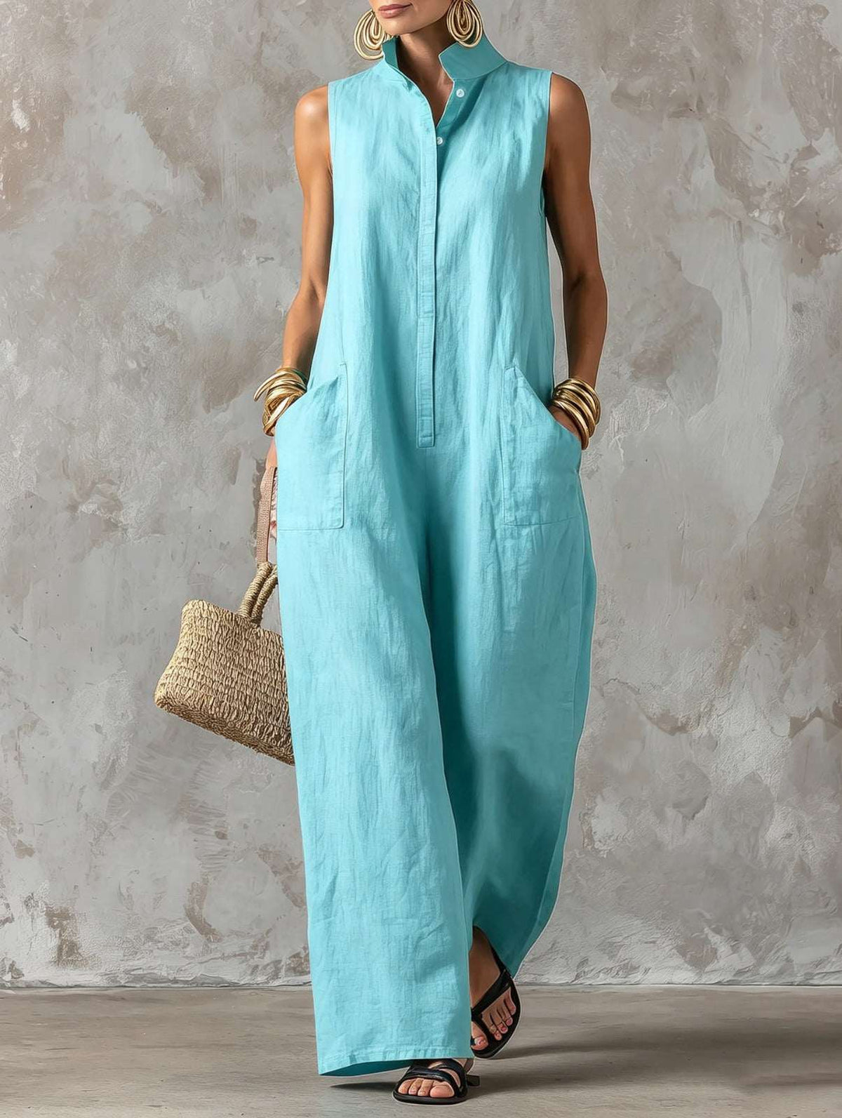 Amparo | Mono jumpsuit con cuello mao y botones