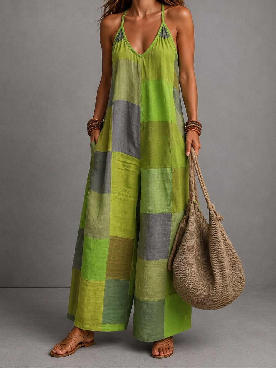 Christine | Combinaison patchwork bohème à encolure dos nu