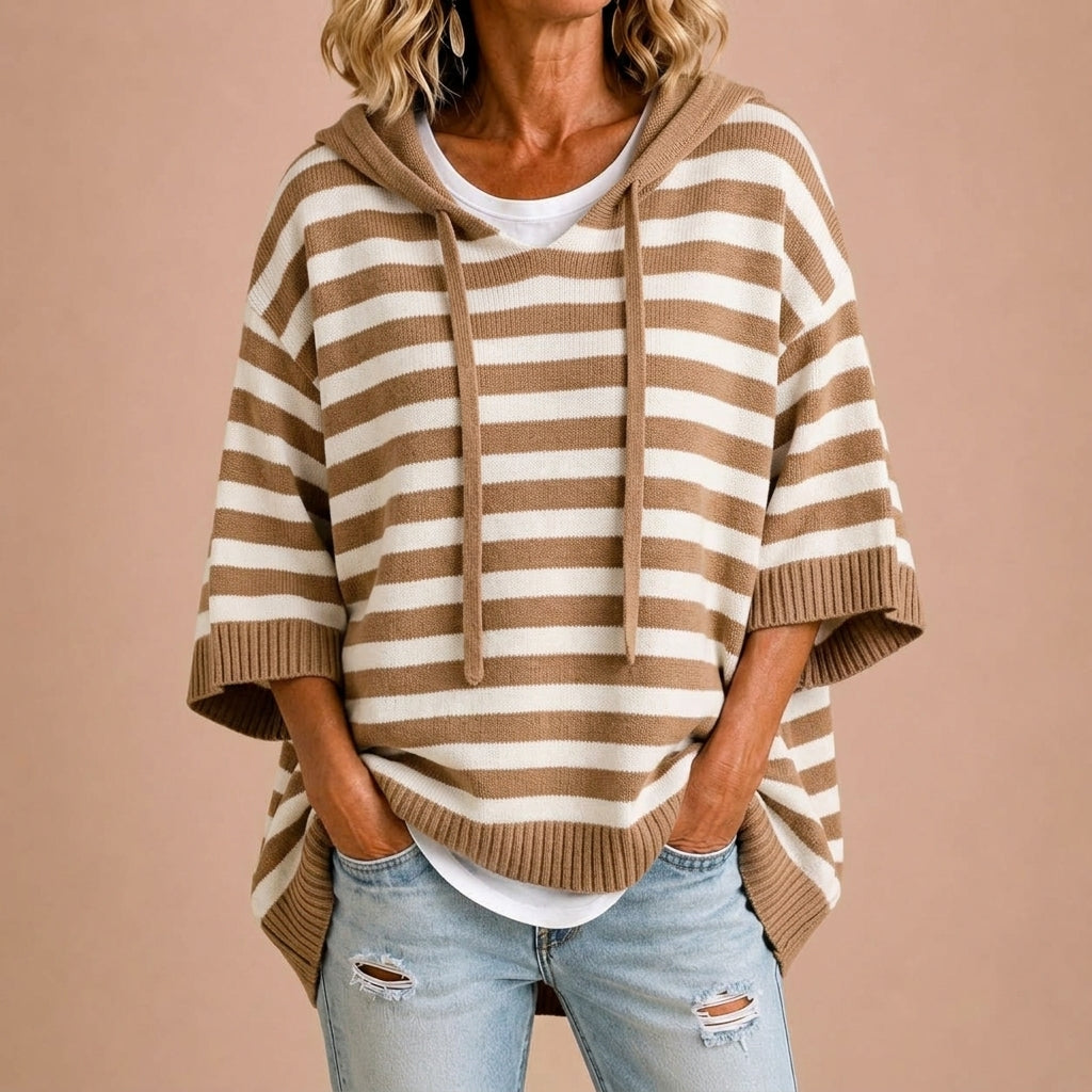 Laurence | Poncho en maille rayé à capuche