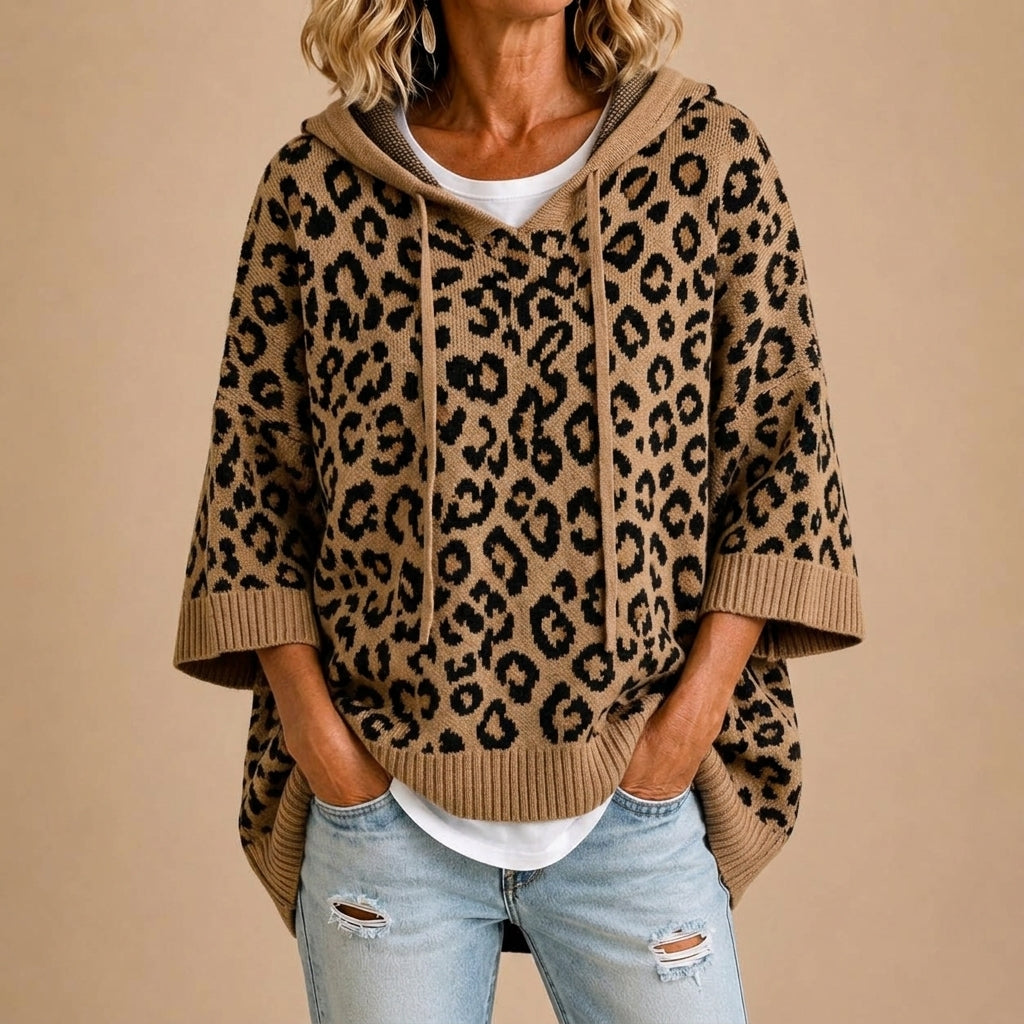 Gabrielle | Poncho en maille imprimé animal à capuche