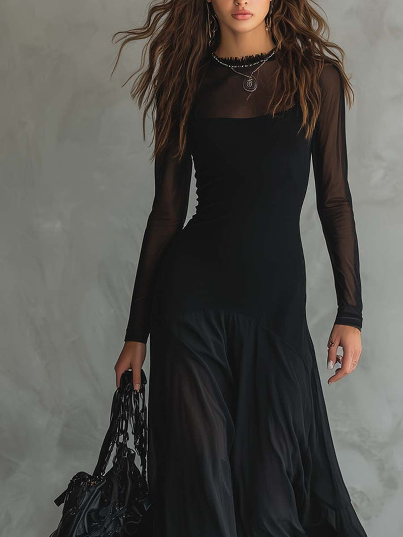Apolline | Robe fluide élégante à manches longues transparentes