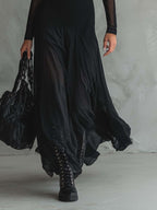 Apolline | Robe fluide élégante à manches longues transparentes